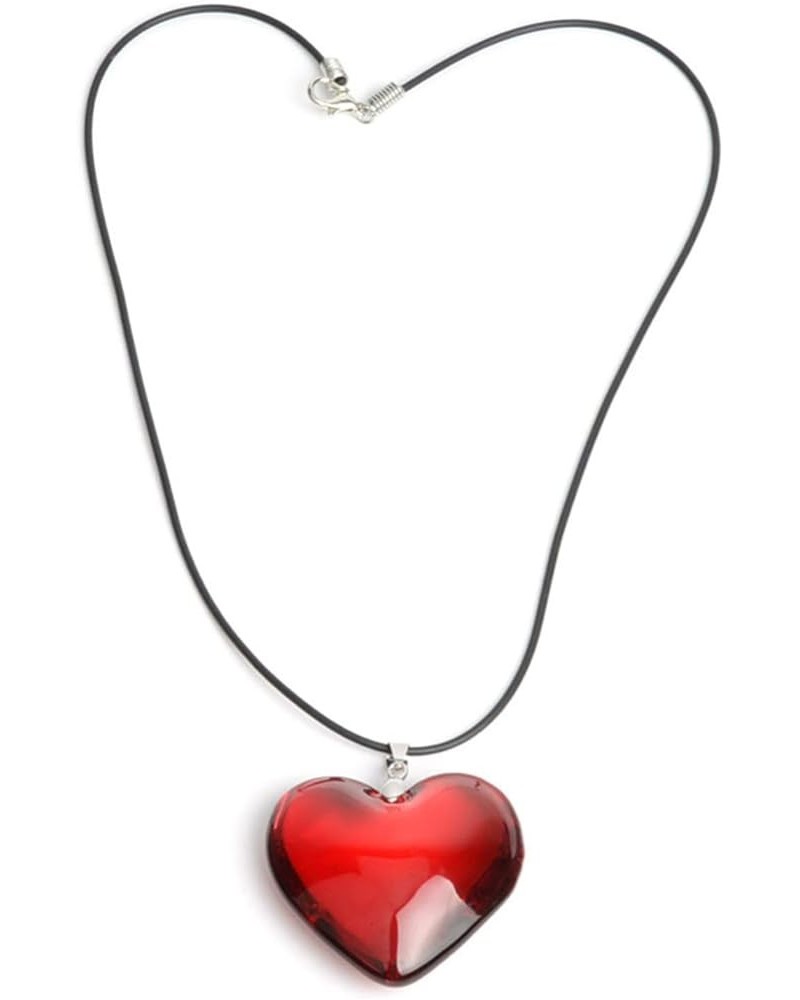 Y2K Aesthetic Simple Chunky Glass Heart Rope Choker Necklace Large Red Semi-Transparent Solid for Women Girl Jewelry Length 1...