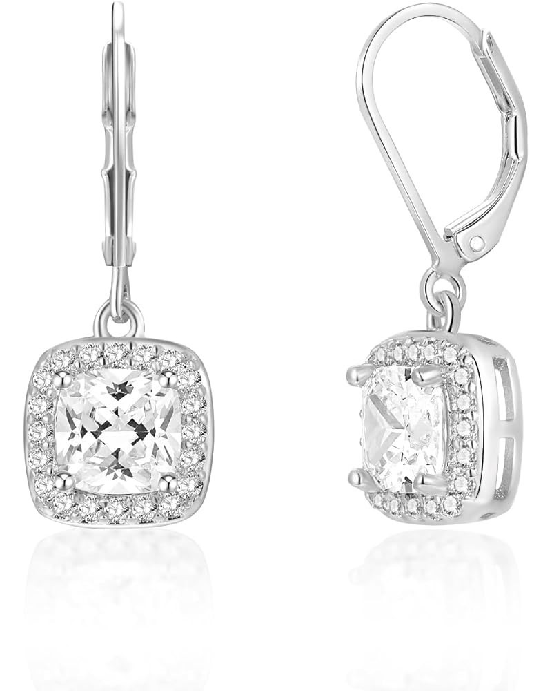 18K White Gold Plated Leverback Drop Cubic Zirconia Earrings Hypoallergenic Earrings for Sensitive Ear Birthstone Jewelry Gif...