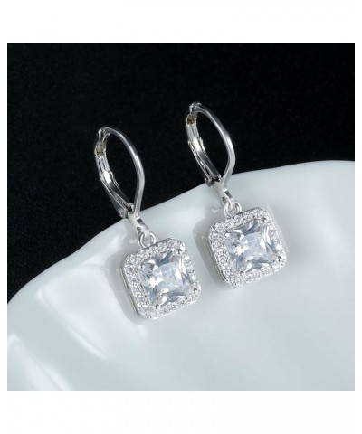 18K White Gold Plated Leverback Drop Cubic Zirconia Earrings Hypoallergenic Earrings for Sensitive Ear Birthstone Jewelry Gif...