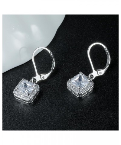 18K White Gold Plated Leverback Drop Cubic Zirconia Earrings Hypoallergenic Earrings for Sensitive Ear Birthstone Jewelry Gif...