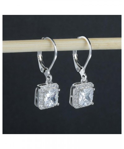 18K White Gold Plated Leverback Drop Cubic Zirconia Earrings Hypoallergenic Earrings for Sensitive Ear Birthstone Jewelry Gif...