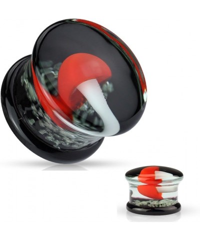 Pair Pyrex Glass Double Flared Plugs Black Back with Red and White Mushroom on Glow in Dark Sparkles 1/2" (12mm) $15.10 Body ...