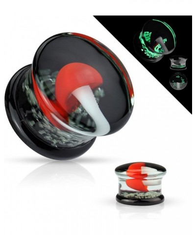 Pair Pyrex Glass Double Flared Plugs Black Back with Red and White Mushroom on Glow in Dark Sparkles 1/2" (12mm) $15.10 Body ...