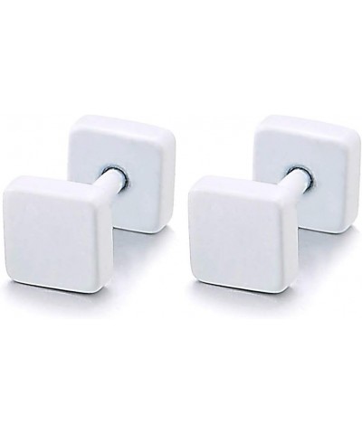 2pcs Mens Women 5mm White Cube Barbell Earrings, Steel Cheater Fake Ear Plugs Gauges Illusion Tunnel $7.50 Earrings