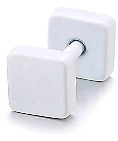 2pcs Mens Women 5mm White Cube Barbell Earrings, Steel Cheater Fake Ear Plugs Gauges Illusion Tunnel $7.50 Earrings