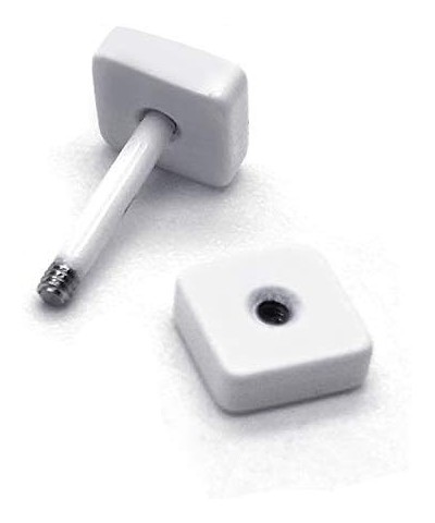 2pcs Mens Women 5mm White Cube Barbell Earrings, Steel Cheater Fake Ear Plugs Gauges Illusion Tunnel $7.50 Earrings