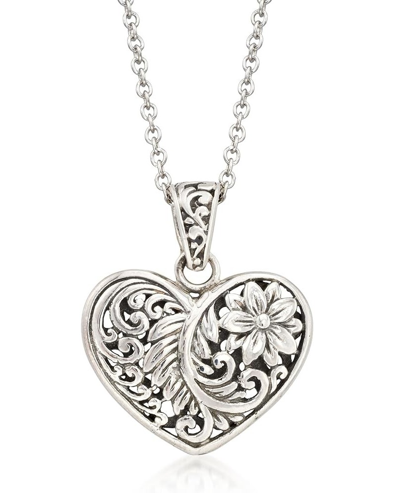 Sterling Silver Bali-Style Heart Pendant Necklace 18.0 Inches $47.84 Necklaces