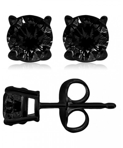 Cubic Zirconia Princess-Cut Solitaire Stud Earrings for Women and Men, Butterfly Push-Back Round-Cut (7mm) Black $11.75 Earrings