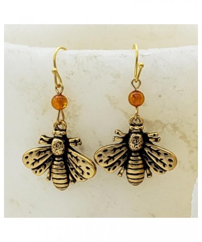 Bee Drop Earrings with Amber Beads $20.72 Earrings