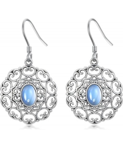 Moonstone Earrings for Women 925 Sterling Silver Boho Celtic Filigree Dangle Earrings Birthday Graduation Jewelry for Women G...
