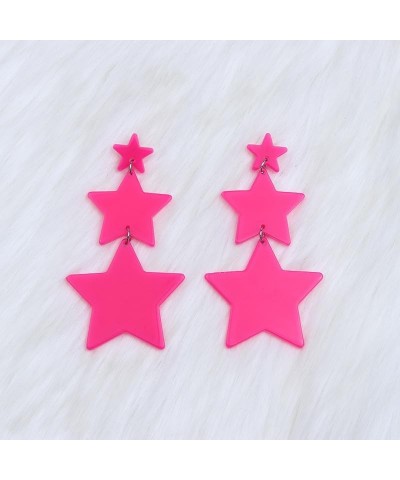 80 90s Colorful Classic Big Star Triangle Heart Shape Hoop Earrings Retro Neon Frosted Geometric Candy Color Dangle Piercing ...