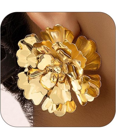 Gold Flower Earrings for Women Layered Flower Stud Earrings Big Floral Earrings Bohemian Statement Earrings Christmas Gifts f...