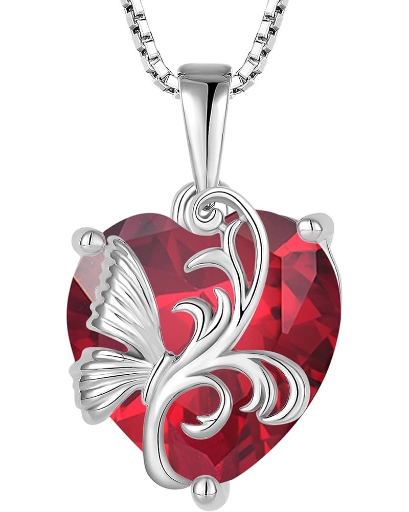 Birthstone Heart Necklace for Women 925 Sterling Silver Butterfly Pendant Created Gemstone Jewelry Gifts 7-ruby-Jul $35.09 Ne...