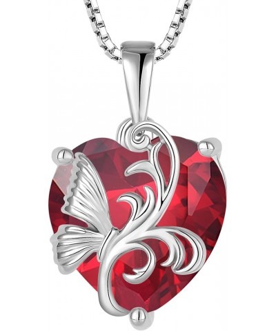 Birthstone Heart Necklace for Women 925 Sterling Silver Butterfly Pendant Created Gemstone Jewelry Gifts 7-ruby-Jul $35.09 Ne...