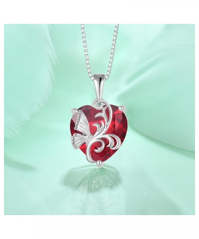 Birthstone Heart Necklace for Women 925 Sterling Silver Butterfly Pendant Created Gemstone Jewelry Gifts 7-ruby-Jul $35.09 Ne...