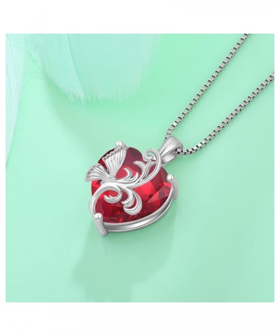 Birthstone Heart Necklace for Women 925 Sterling Silver Butterfly Pendant Created Gemstone Jewelry Gifts 7-ruby-Jul $35.09 Ne...