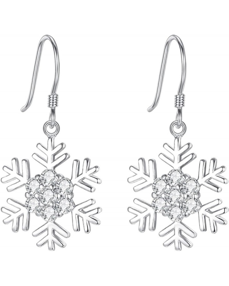 Women's CZ Snowflake Hook Dangle Earrings 02-Hook $8.39 Earrings