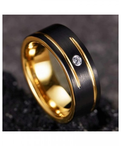 GEM Mens 8mm Black Polished Finish Tungsten Carbide Ring Cubic Zircon Stones Flat Style one stone $23.84 Rings