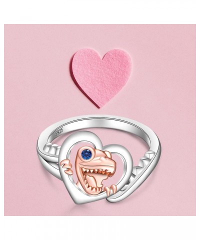 Dinosaur Ring Heart Dino Rings for Women Couple Friendship Sterling Silver Rose Gold Cute Animal Band Jewelry Valentine Gifts...