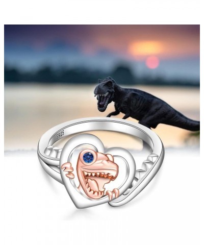 Dinosaur Ring Heart Dino Rings for Women Couple Friendship Sterling Silver Rose Gold Cute Animal Band Jewelry Valentine Gifts...