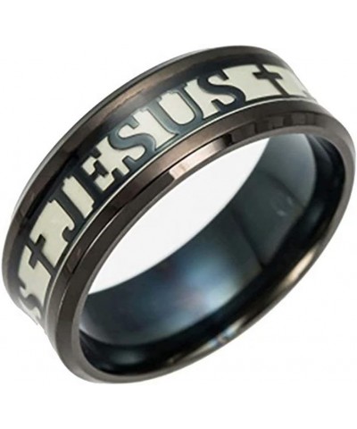 8mm 316L Stainless Steel Jesus Cross Ring Glow in The Dark Ring Luminous Effect Ring Wedding Band, Black $9.02 Rings