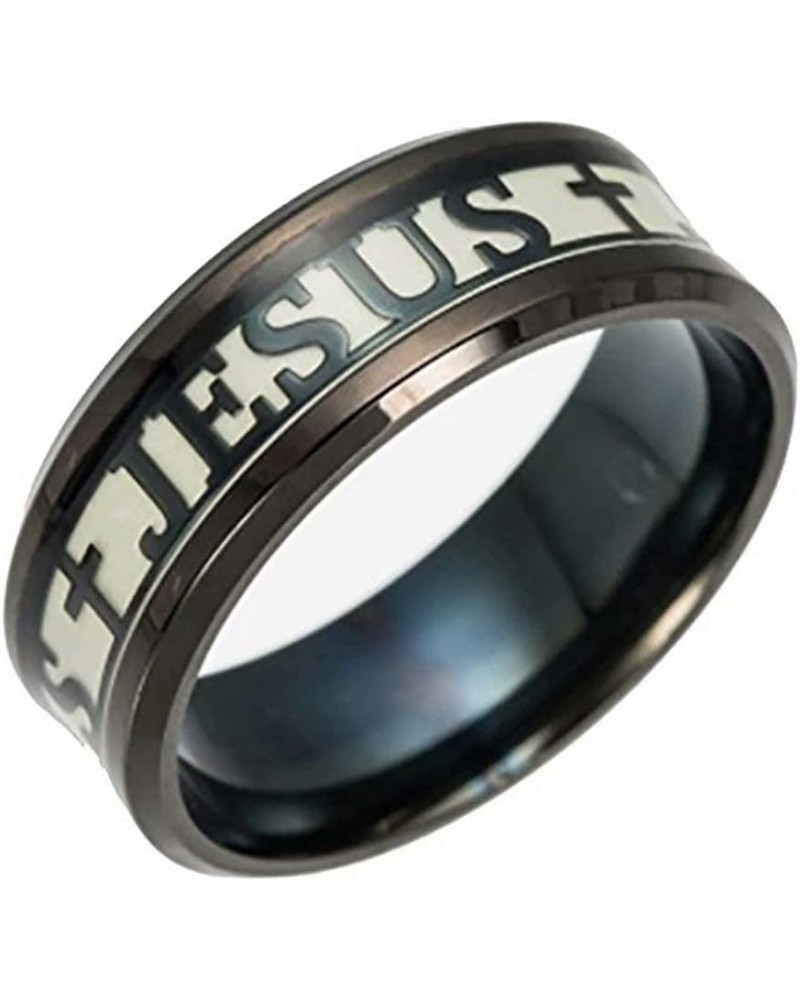 8mm 316L Stainless Steel Jesus Cross Ring Glow in The Dark Ring Luminous Effect Ring Wedding Band, Black $9.02 Rings