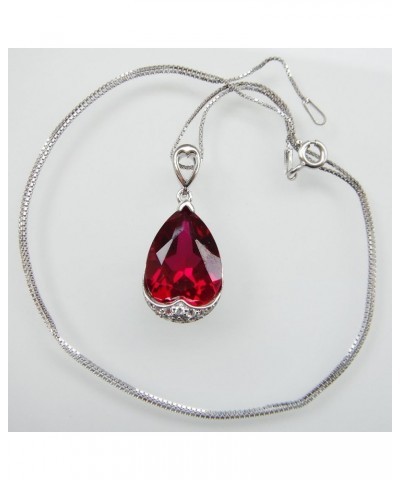 925 Sterling Silver 18k White Gold Plated 10.5ct Pear Emerald Ruby Sapphire Necklace Pendant 18"… Red $25.07 Necklaces