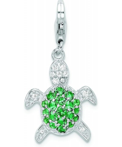 Sterling Silver Green & Clear CZ Turtle W/Lobster Claw Clasp Clasp Charm Charms $21.33 Bracelets