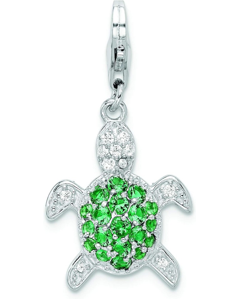 Sterling Silver Green & Clear CZ Turtle W/Lobster Claw Clasp Clasp Charm Charms $21.33 Bracelets