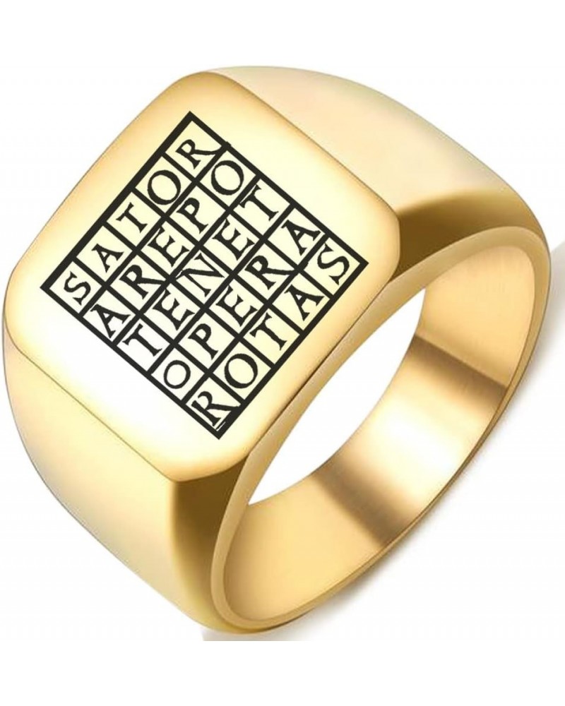 Engraved Sator Square Talisman Latin Silver Stainless Steel Men's Womens Ring 2.Gold 17MMx18MM $6.54 Rings