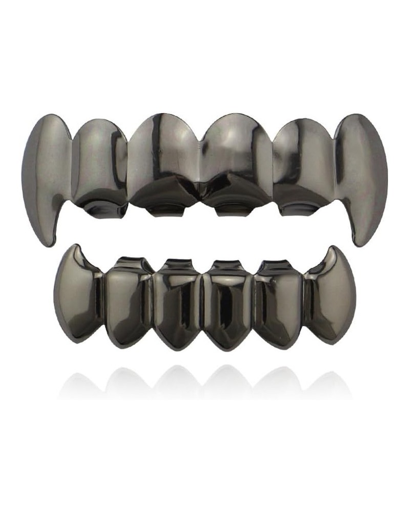 18K Gold Silver Plated Hip Hop Vampire Fangs Teeth Grillz Caps Top and Bottom Set for Your Teeth Gun Black $8.69 Body Jewelry