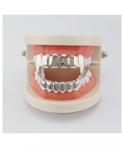 18K Gold Silver Plated Hip Hop Vampire Fangs Teeth Grillz Caps Top and Bottom Set for Your Teeth Gun Black $8.69 Body Jewelry