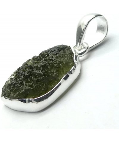 925 Sterling Silver Moldavite Necklace Real for Women Healing Crystal, Green Natural Energy Gemstone Pendant for Protection a...