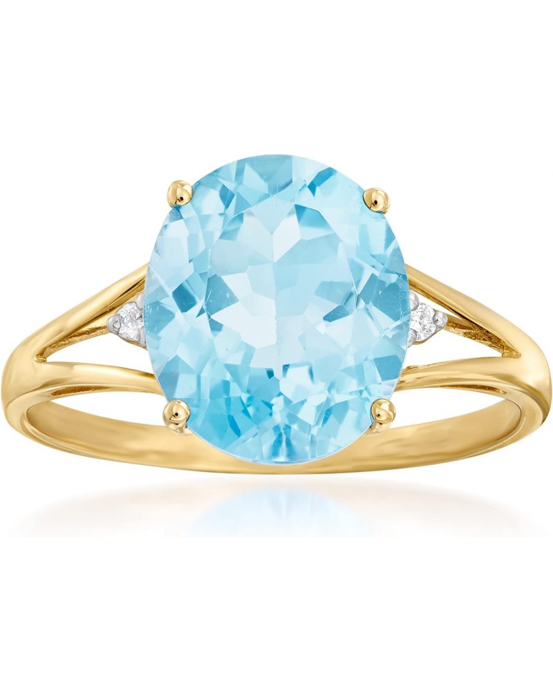 5.50 Carat Swiss Blue Topaz Ring With Diamond Accents in 14kt Yellow Gold $120.00 Rings