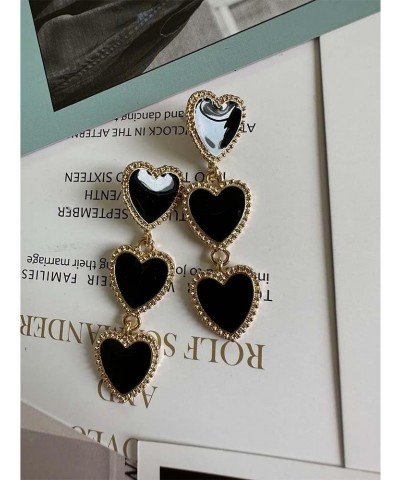 Chic Enamel Long Love Heart Letter Earrings Unique Personalized black Hollow Heart Drop Dangle Earrings for Women Girls Chris...