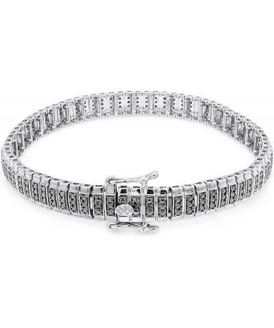 1 Carat CT.t.w Round Cut Enhanced Black Natural Diamond Tennis Bracelet In 14k Gold Plated 925 Sterling Silver (1 Carat CTtw)...