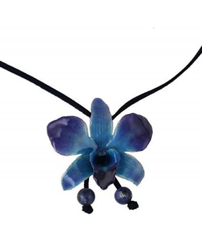 Artisan Handmade Natural Orchid Sodalite Long Necklace Flower Lariat Leaf Leather Blue Thailand Floral 'Midnight Blue' $31.26...