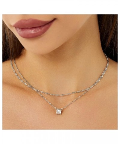 Cute Diamond Necklace Charm Minimalist CZ Necklaces for Women 14K Gold Plated Tiny Chain Layered Choker Necklace Jewelry for ...