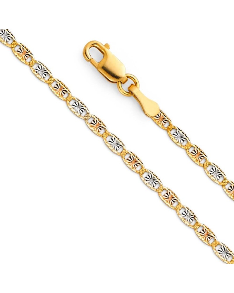 14k REAL Tri Color Gold Solid 2mm Star/Edge Diamond Cut Chain Necklace with Lobster Claw Clasp tri-color-gold 22 Inches $61.4...