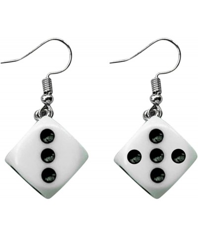 Plastic Funny 3D Dice Dangle Earrings Cool Punk Dice Geometric Drop Earrings Night Club Party Jewelry White $3.35 Earrings