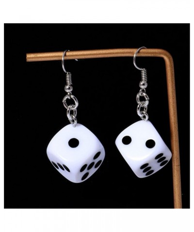 Plastic Funny 3D Dice Dangle Earrings Cool Punk Dice Geometric Drop Earrings Night Club Party Jewelry White $3.35 Earrings