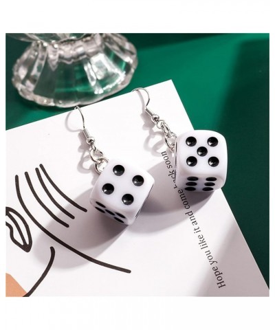 Plastic Funny 3D Dice Dangle Earrings Cool Punk Dice Geometric Drop Earrings Night Club Party Jewelry White $3.35 Earrings