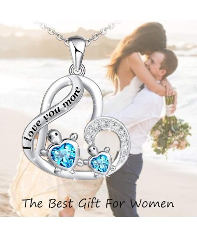 Health and Longevity Mom and Baby Sea Turtle Pendant Necklace for Women 925 Sterling Silver Love Heart Jewelry Gifts for Wome...