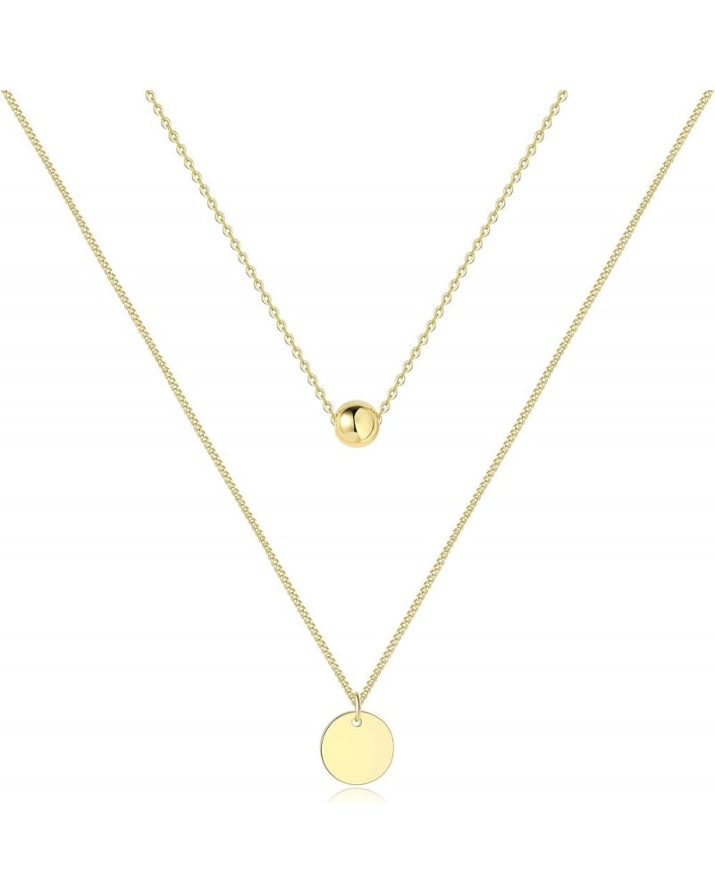 Layered Heart Necklace Pendant Layering Necklaces in 14K Gold Dainty Layering Necklace Set for Women, 14"-32 Style:Layer Ball...