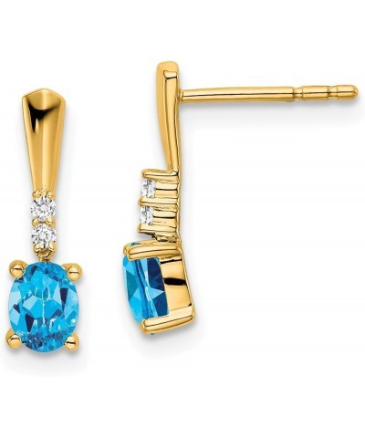 14k Gold Oval Diamond and Birthstone Gemstone Dangle Earrings (Length 14 mm Width 4 mm) yellow-gold blue-topaz $74.91 Earrings
