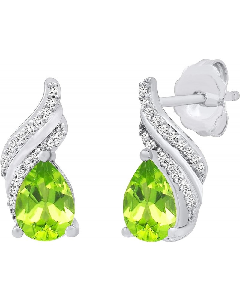 7X5 mm Pear Gemstone Ladies Swirl Stud Earrings with Diamond Accents, Available in Various Gemstones in 10K/14K/18K Gold & 92...