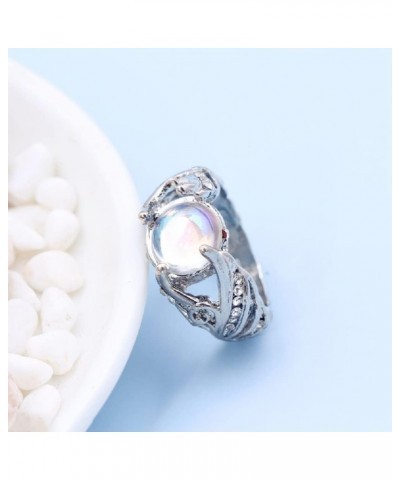 Rainbow Moon Stone Rings Victorian Style Gemstone Solitaire Round Moonstone Cocktail Ring for Women, Angel Wings Wedding Enga...