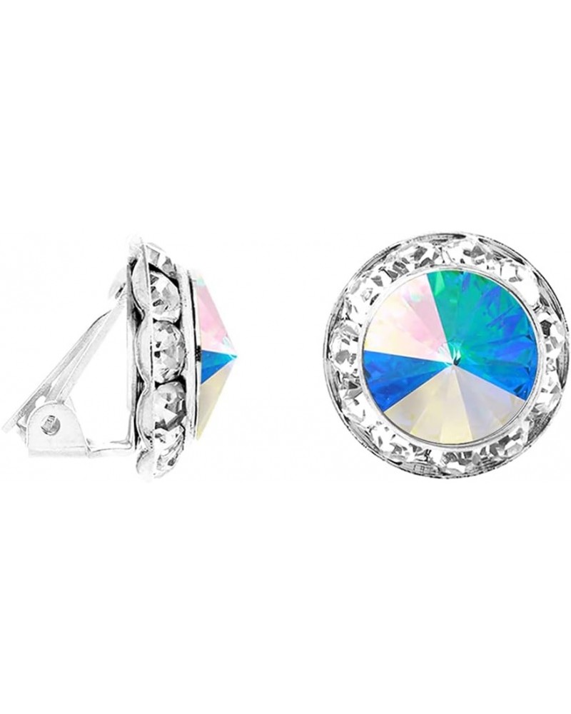 Women's Timeless Classic Statement Clip On Halo Earrings Made With Premium Crystals 15mm, AB Crystal Silver Tone $13.50 Earrings