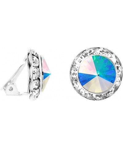 Women's Timeless Classic Statement Clip On Halo Earrings Made With Premium Crystals 15mm, AB Crystal Silver Tone $13.50 Earrings