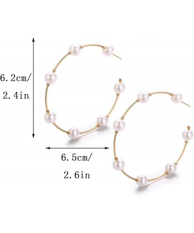 Pearl Hoop Earrings Large Hoops Circle White Pearls Earrings Gold Elegant Lightweight Drop Dangle Earrings Open Big Circle Ro...